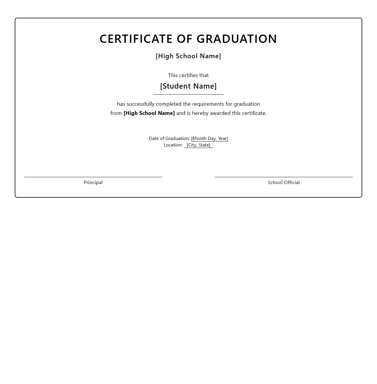 High School Graduation Certificate Template