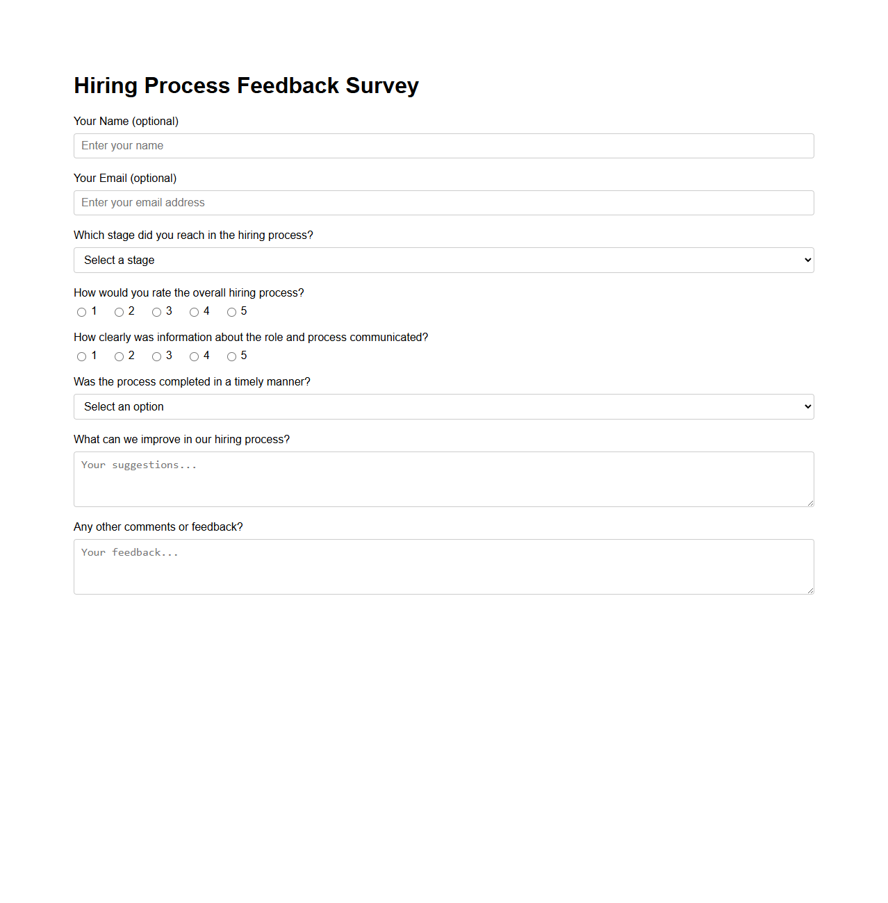 Hiring Process Feedback Survey Template