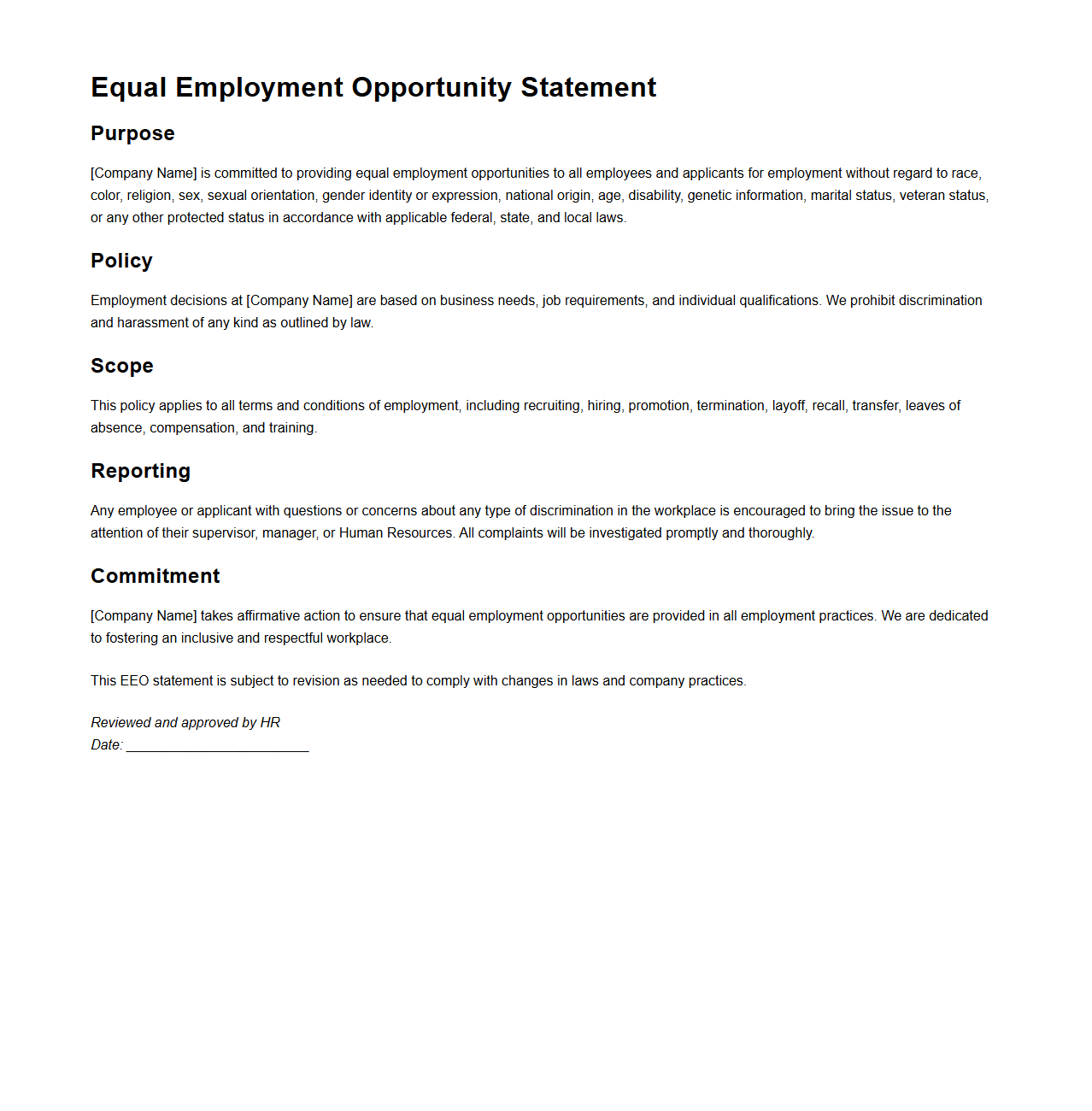 HR Equal Employment Opportunity Statement Template