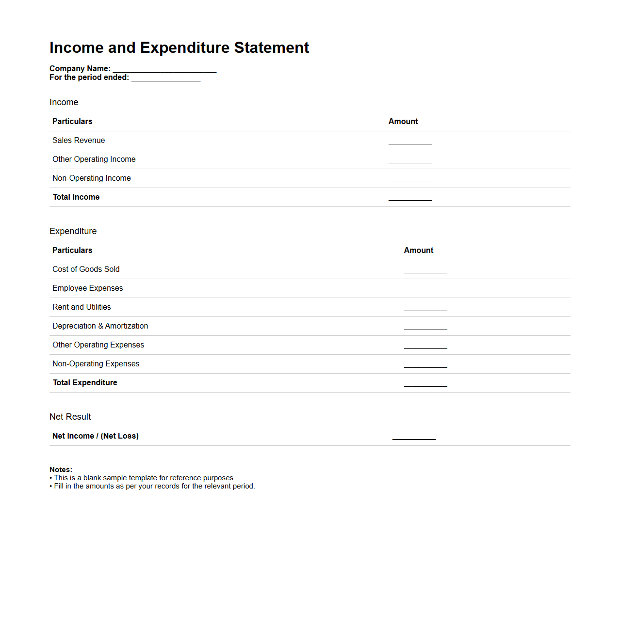 Income and Expenditure Statement Template for Companies