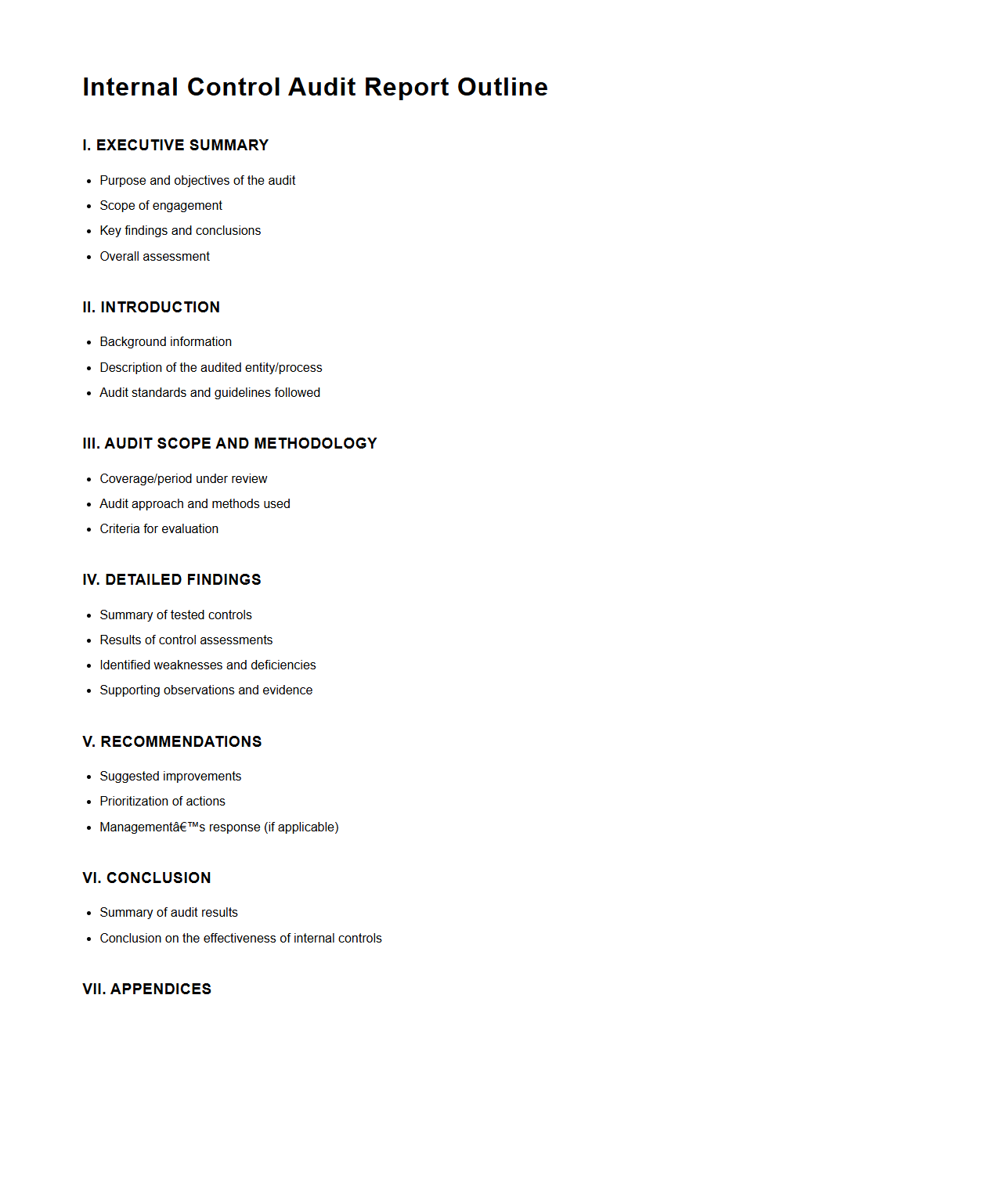 Internal Control Audit Report Outline