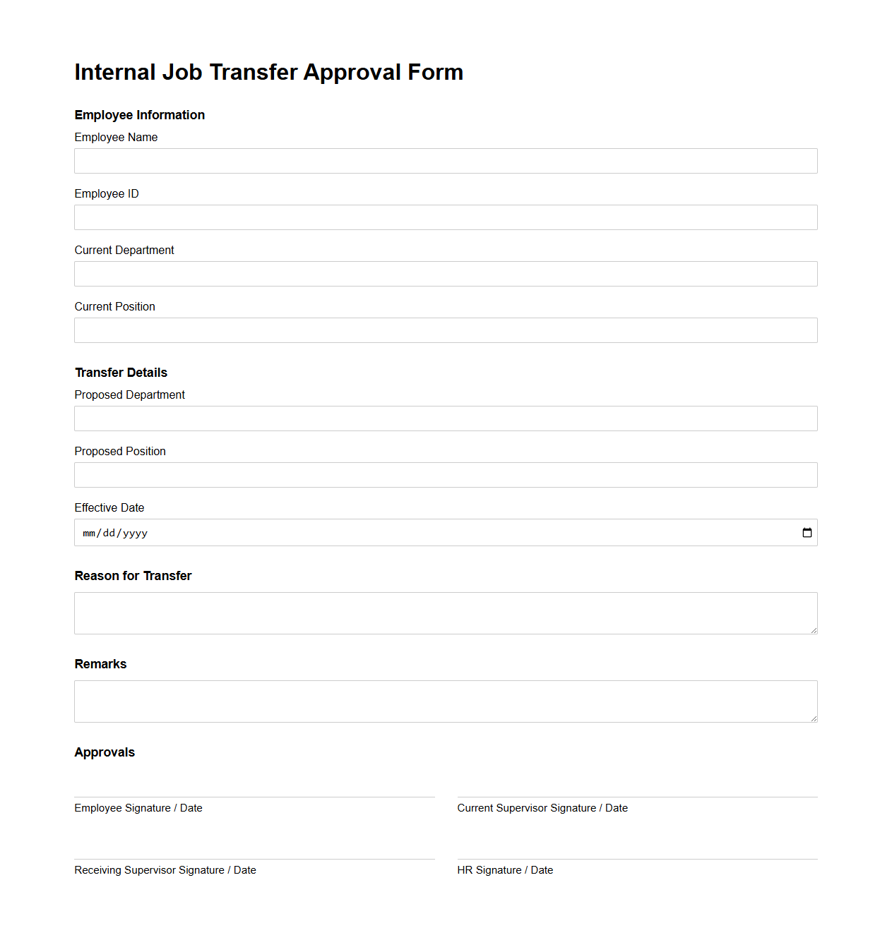 Internal Job Transfer Approval Form