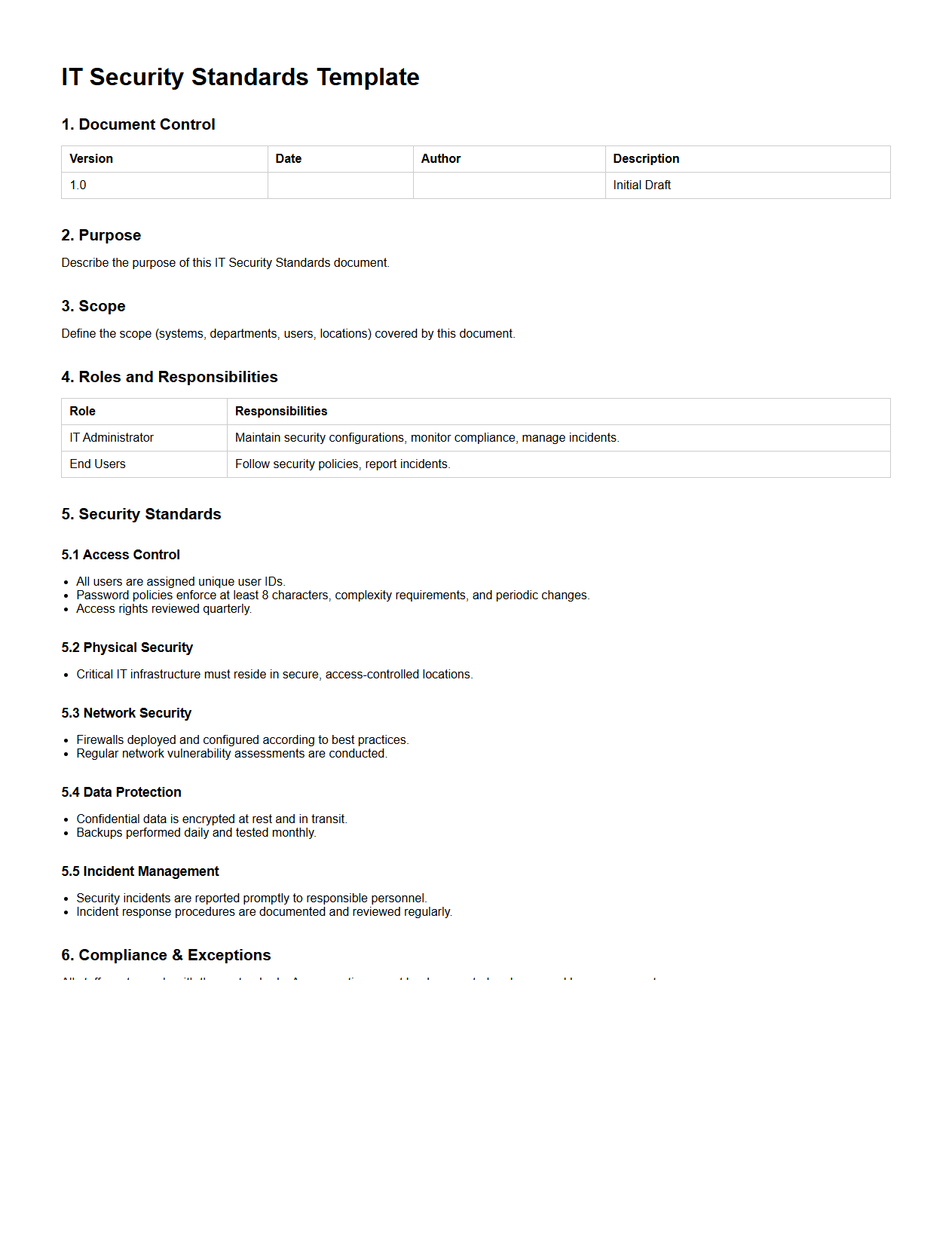 IT Security Standards Template