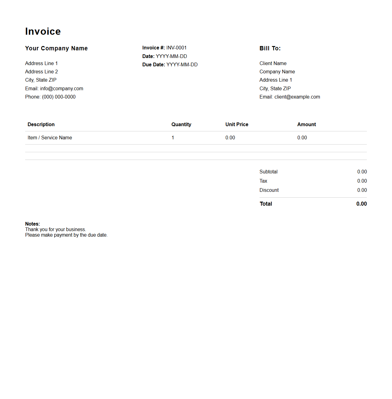 Itemized Invoice Template for Entrepreneurs
