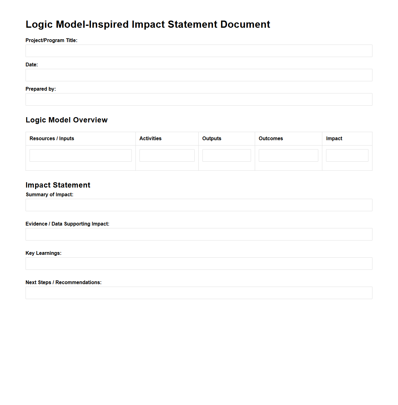 Logic Model-Inspired Impact Statement Document