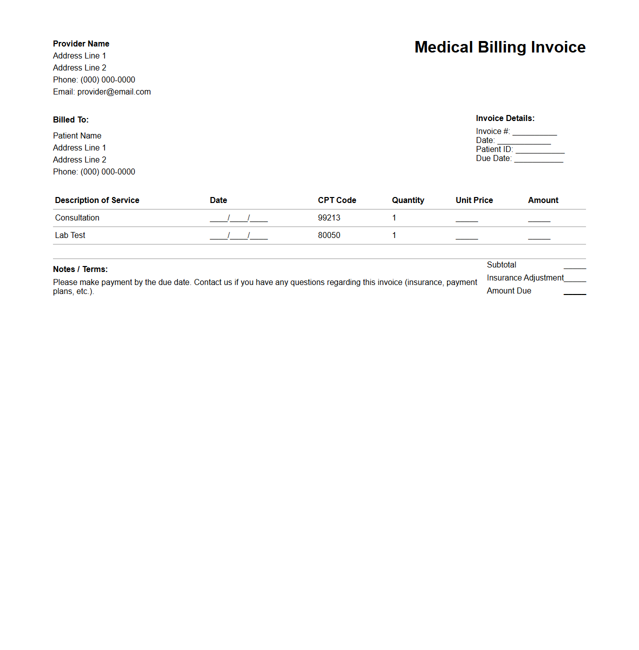 Medical Billing Invoice Template