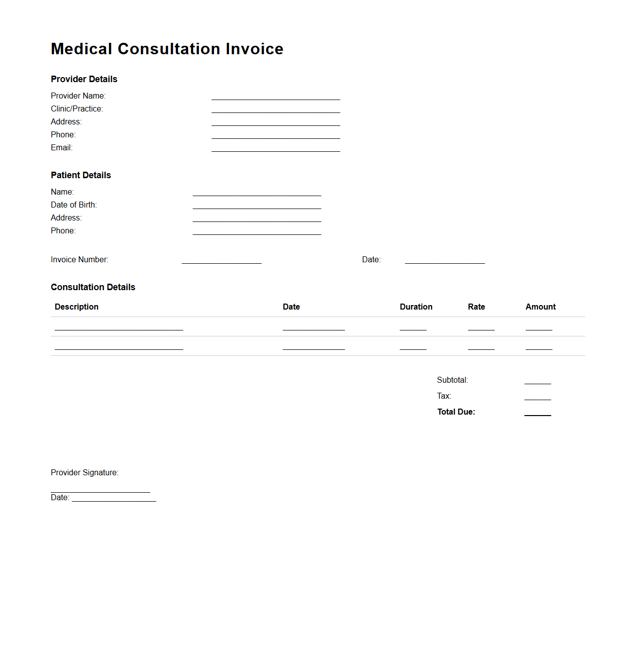 Medical Consultation Invoice Template