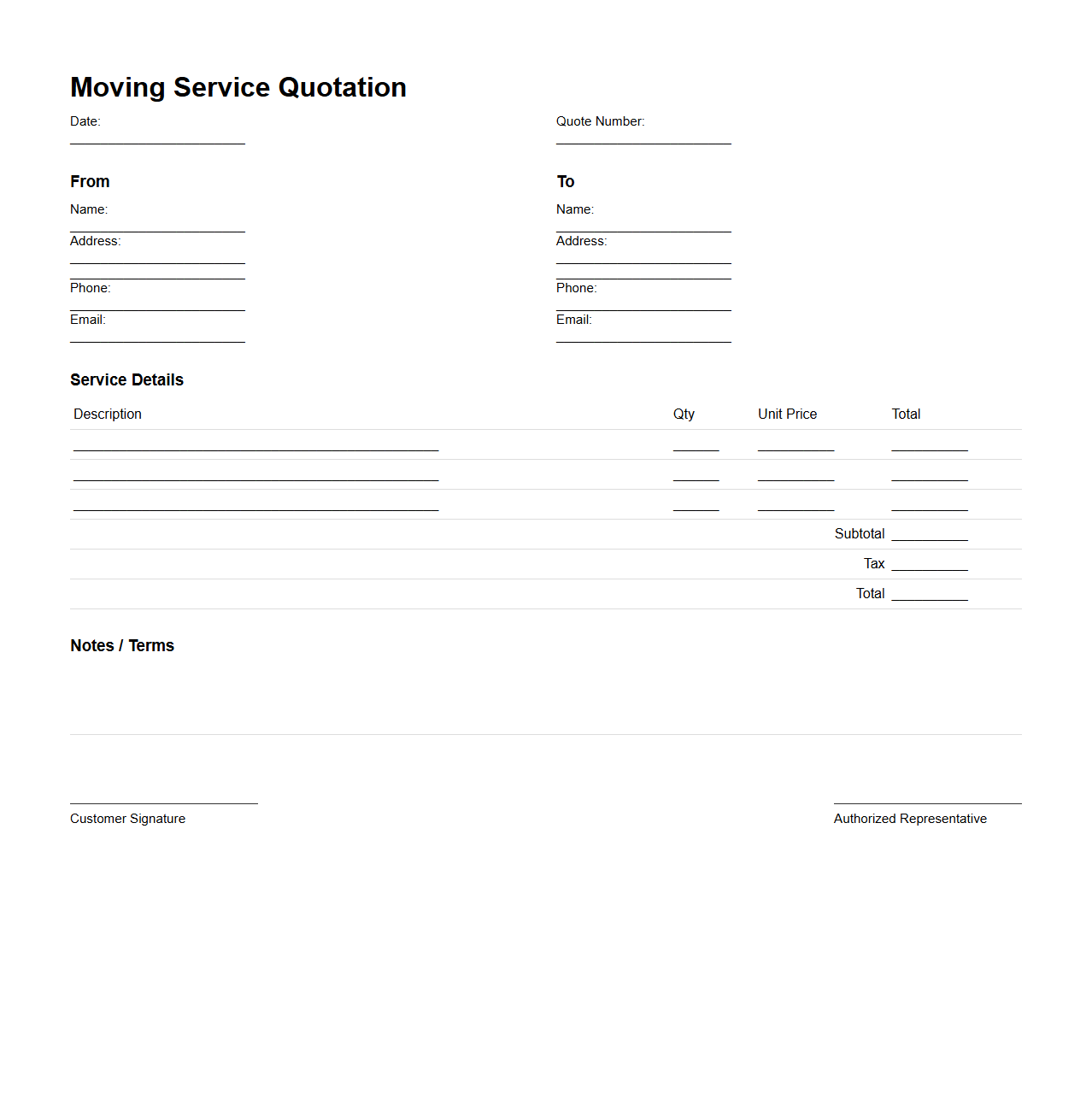 Minimal Moving Service Quotation Document