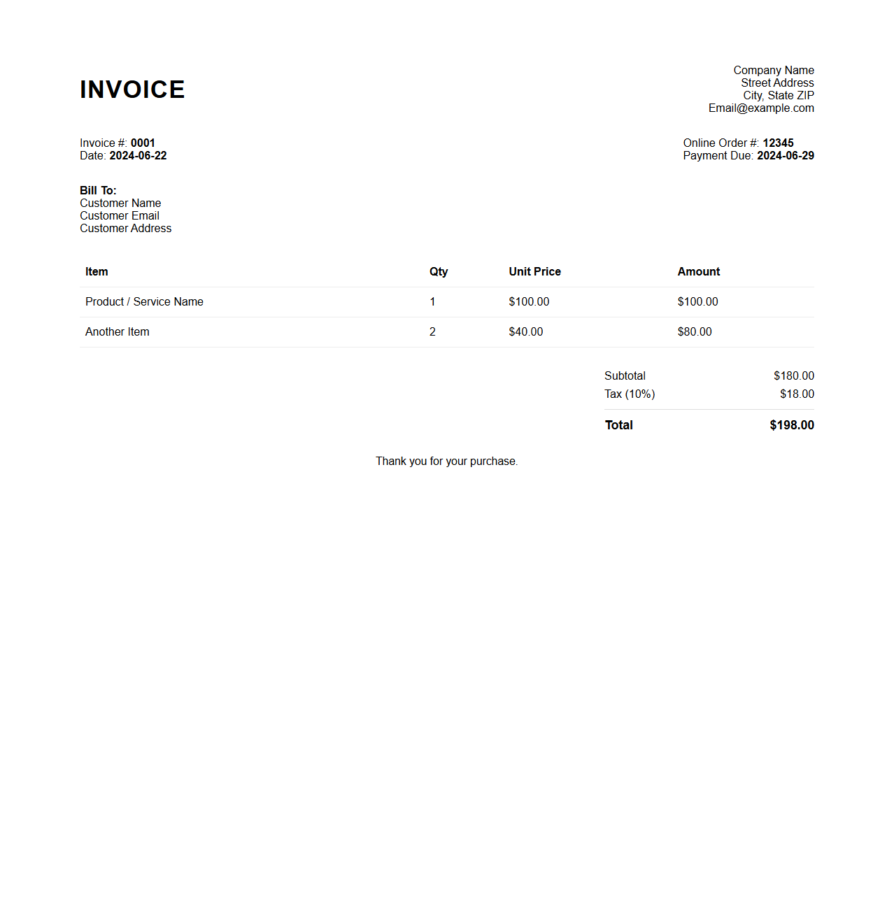 Minimalist Blank Invoice Template for Online Sales