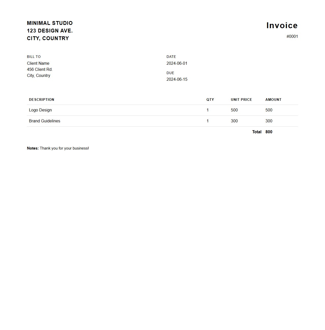 Minimalist Graphic Design Invoice Sheet