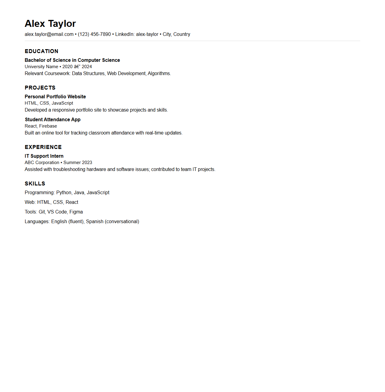 Minimalist New Graduate Resume Layout