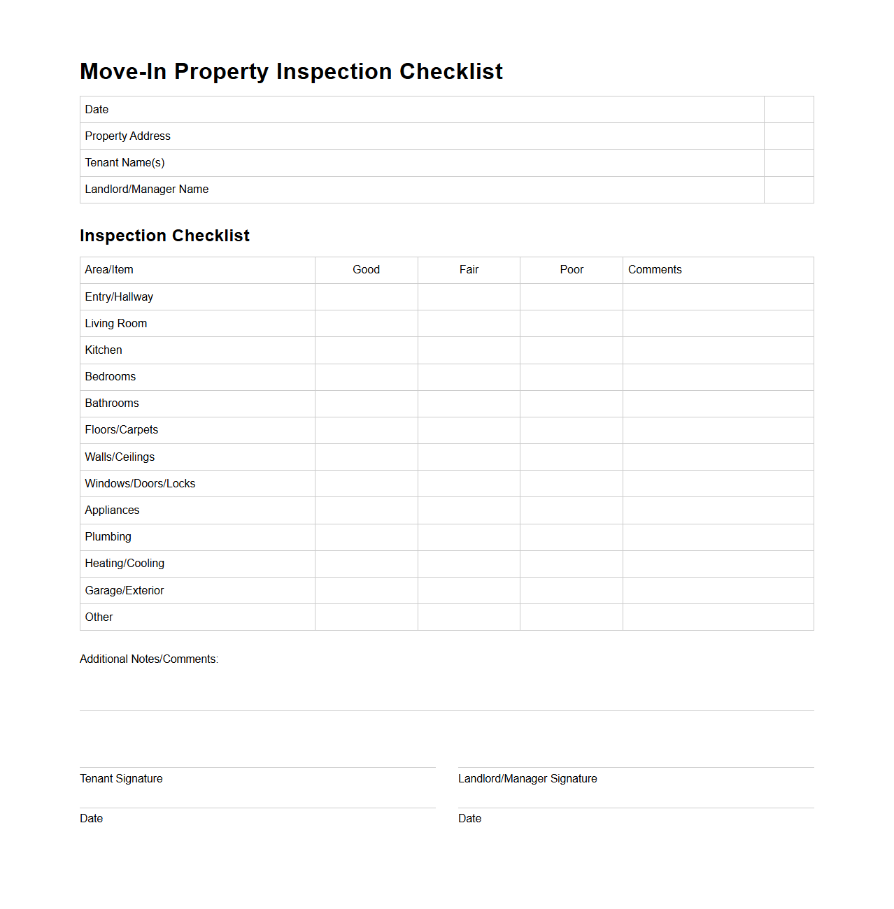 Move-In Property Inspection Checklist Template