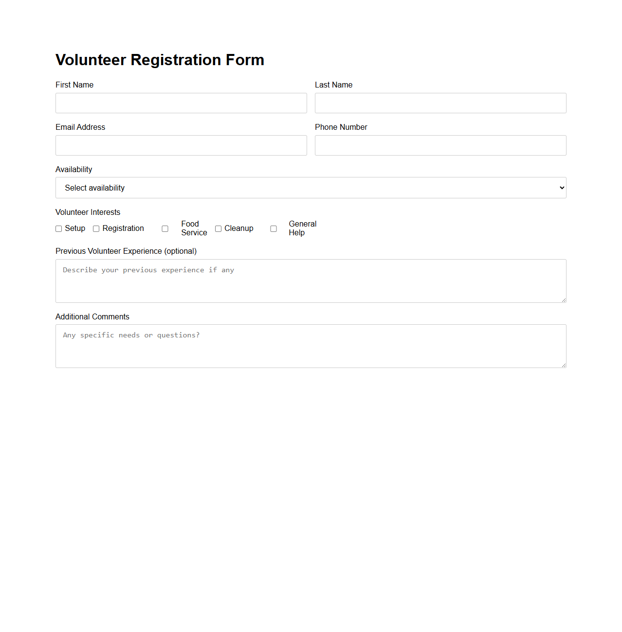 Nonprofit Event Volunteer Registration Form Template