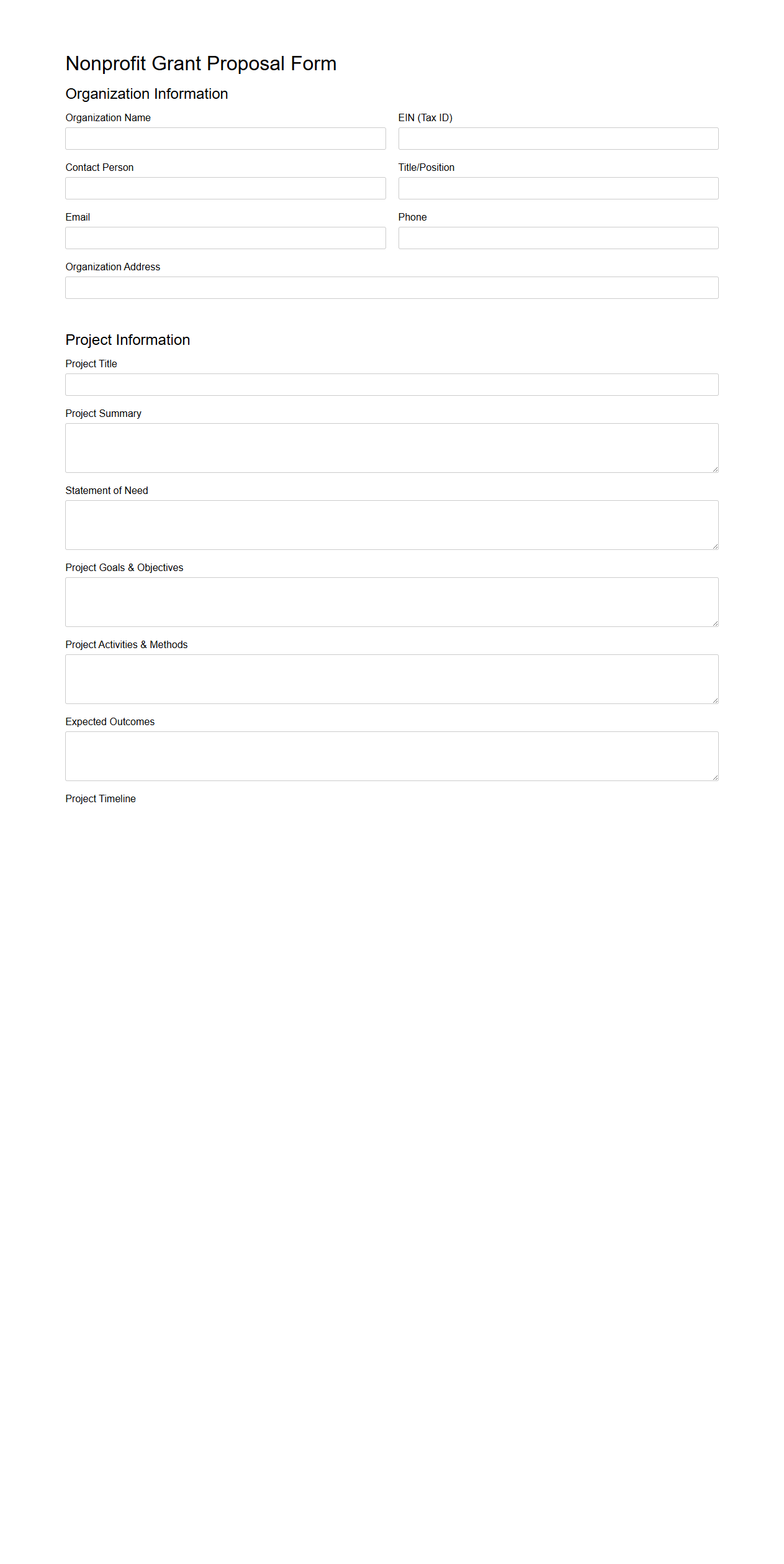Nonprofit Grant Proposal Form Template