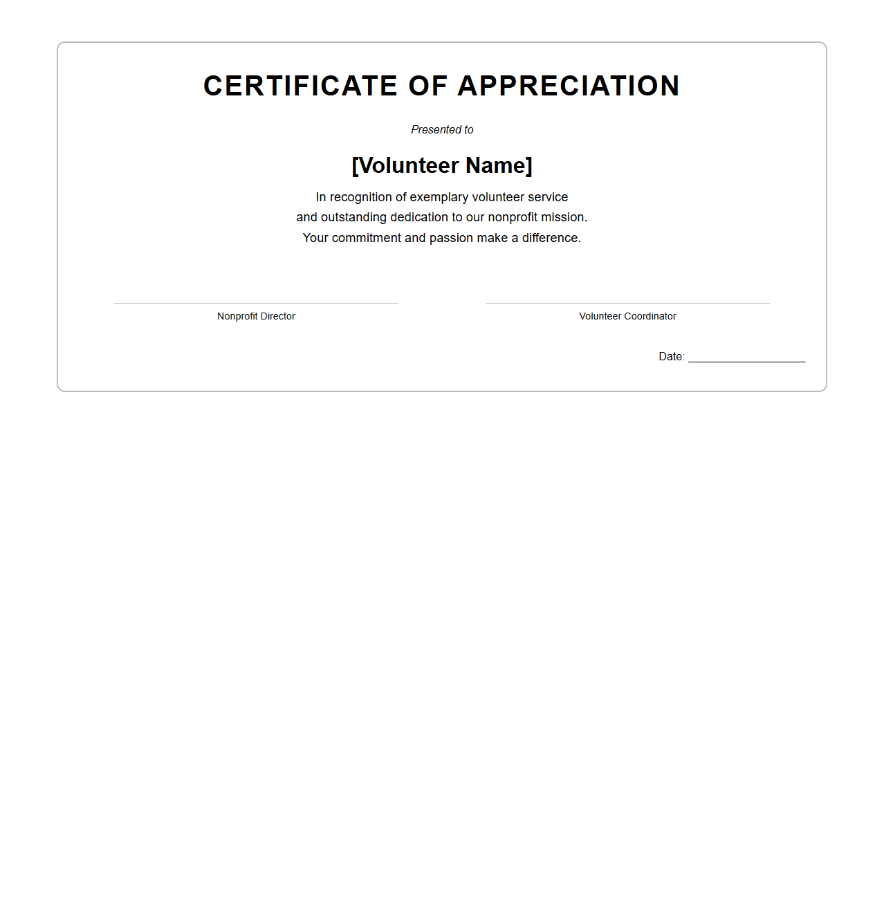 Nonprofit Volunteer Certificate Layout
