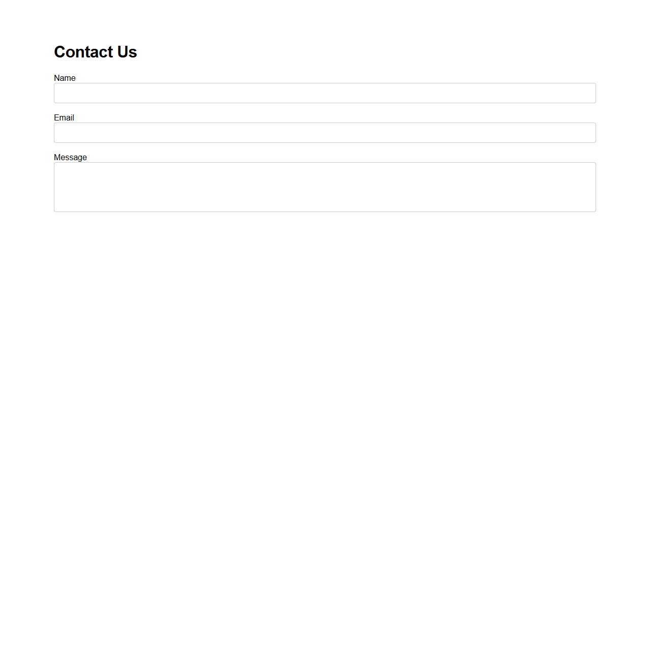 One-Column Website Contact Form Design