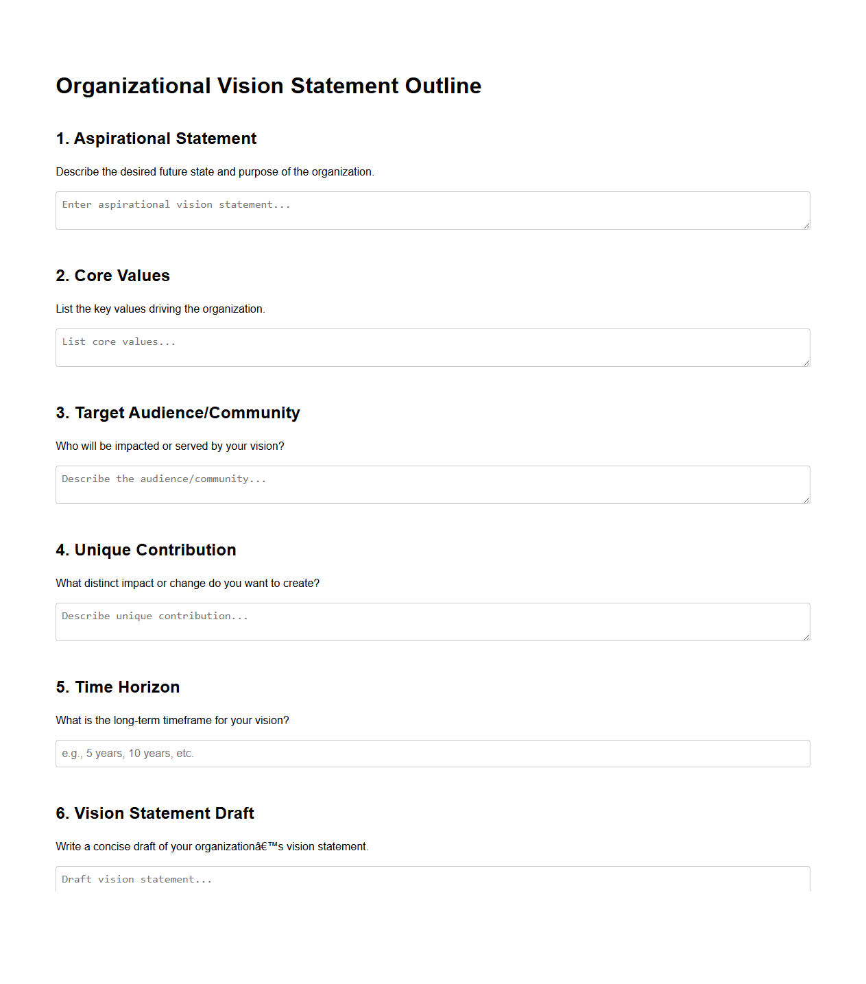 Organizational Vision Statement Outline