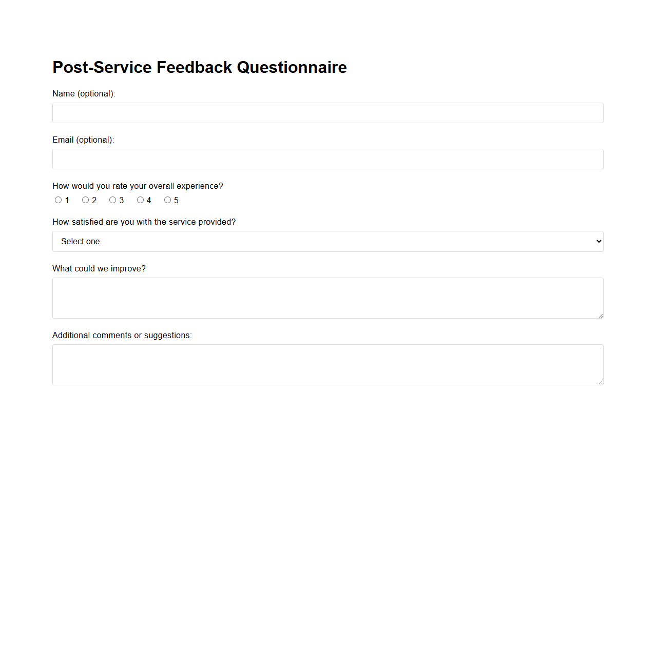 Post-Service Feedback Questionnaire