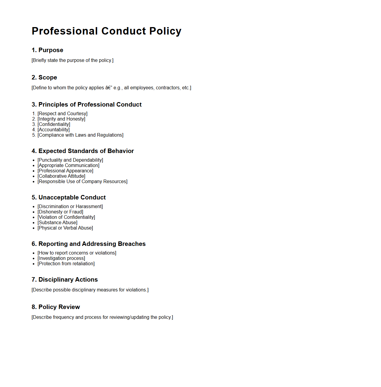 Professional Conduct Policy Structure