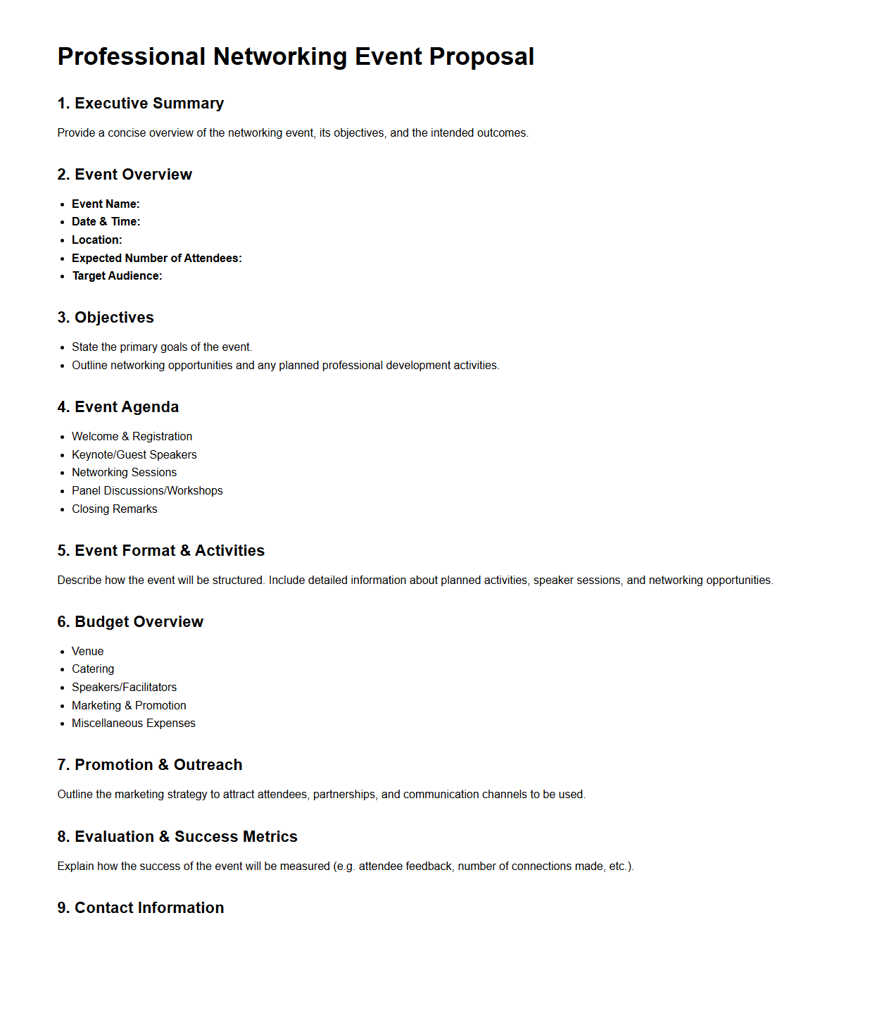 Professional Networking Event Proposal Structure