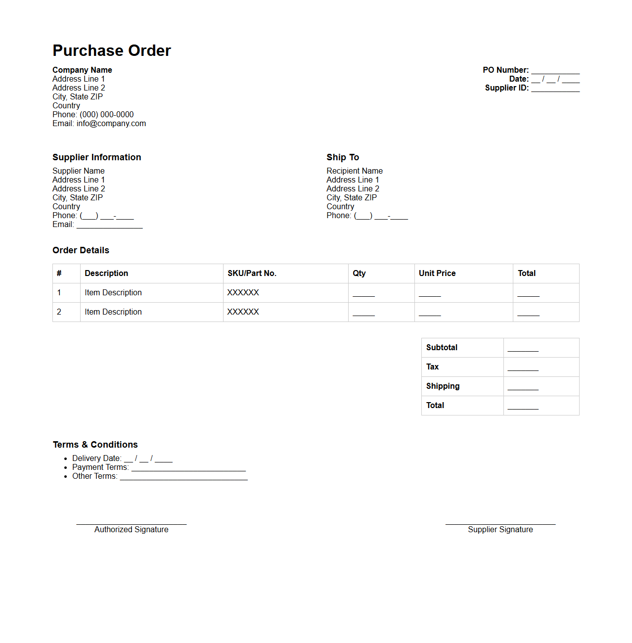 Professional Procurement Purchase Order Format
