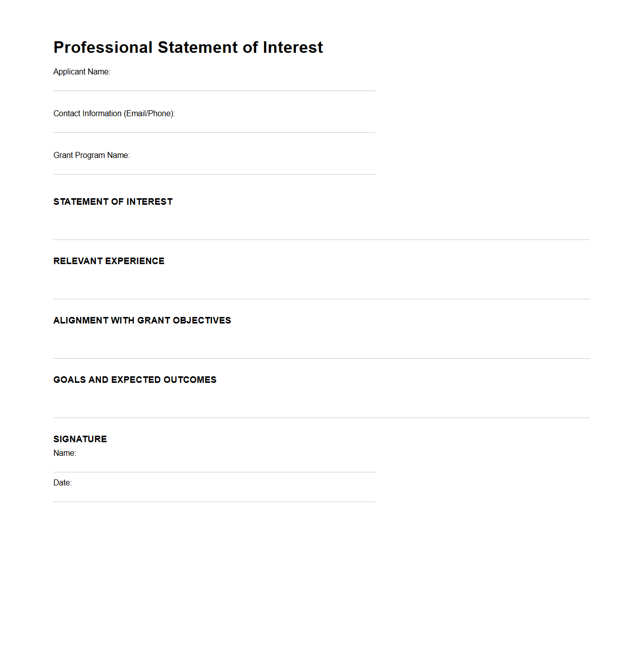 Professional Statement of Interest Format for Grants