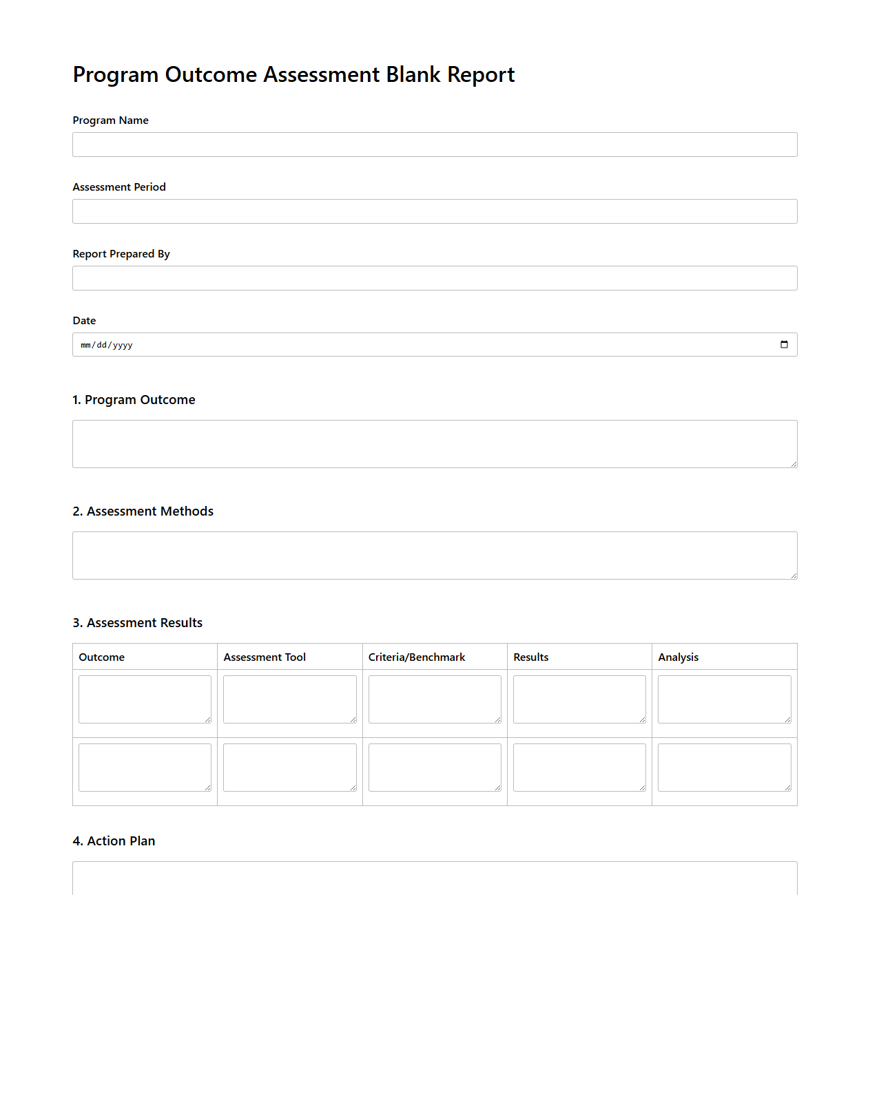 Program Outcome Assessment Blank Report