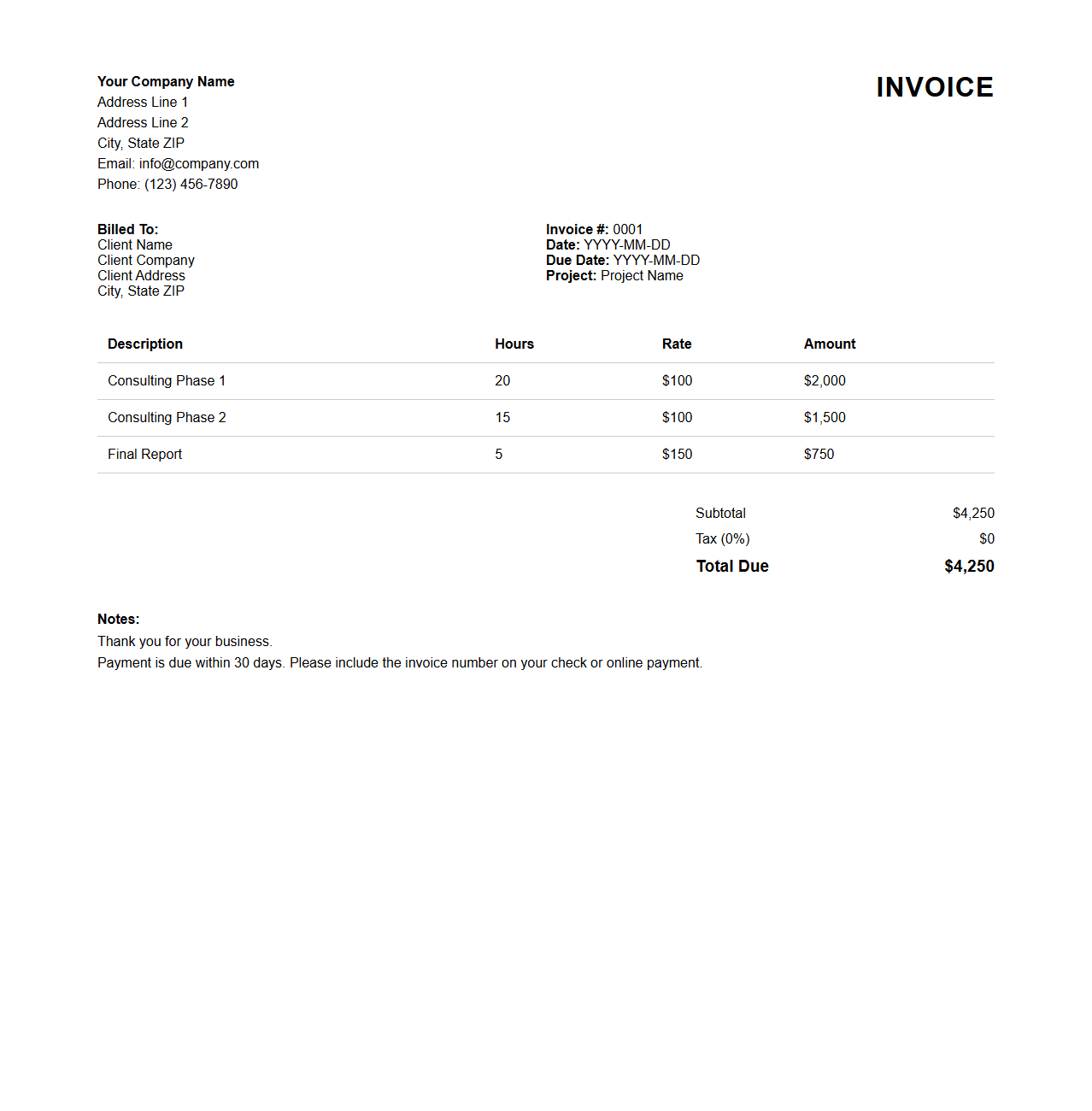 Project-Based Consulting Invoice Design