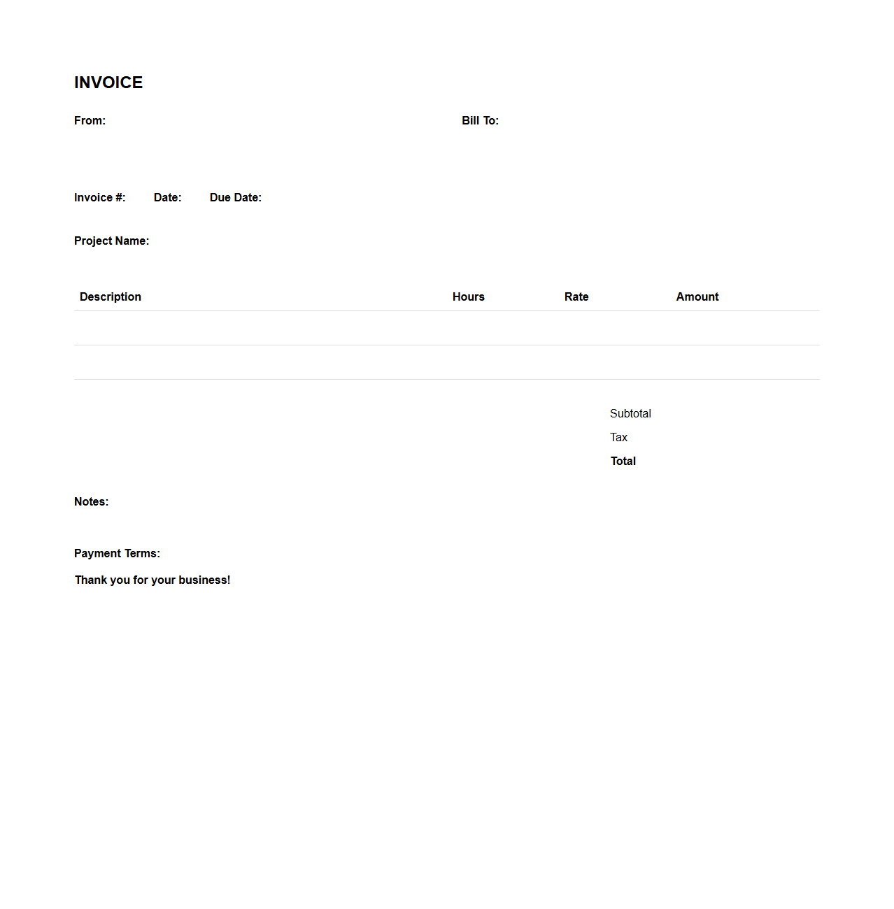 Project-Based Invoice Template