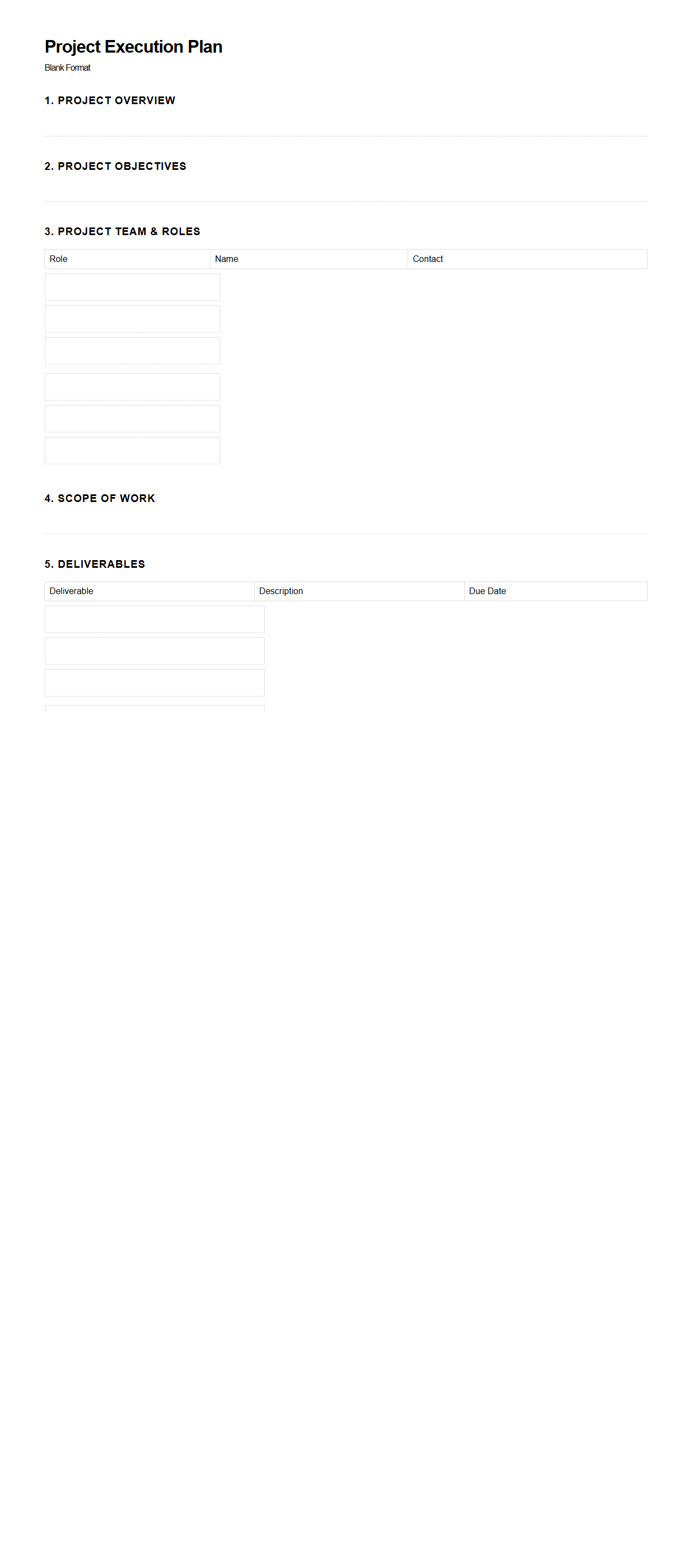 Project Execution Plan Blank Format