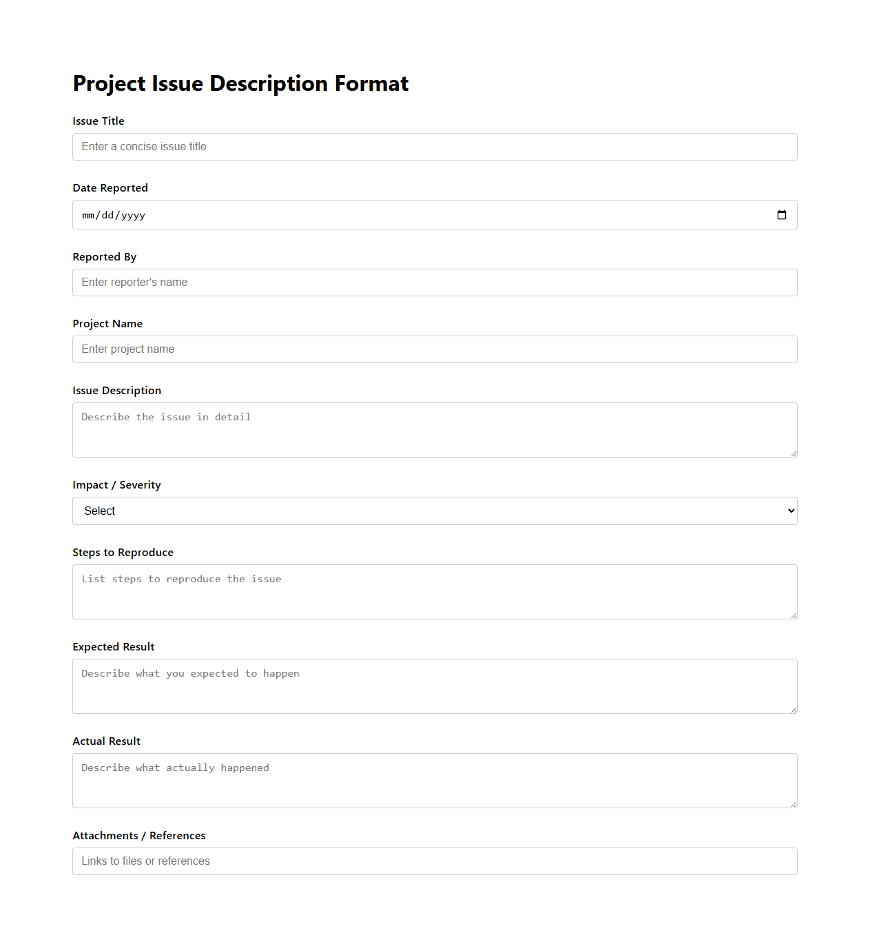 Project Issue Description Format