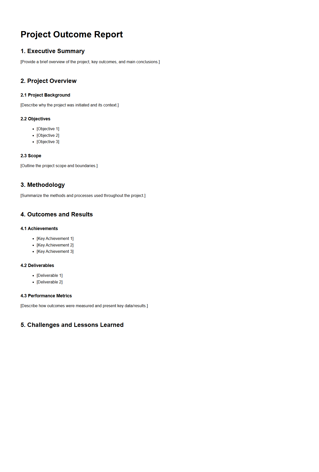 Project Outcome Report Structure