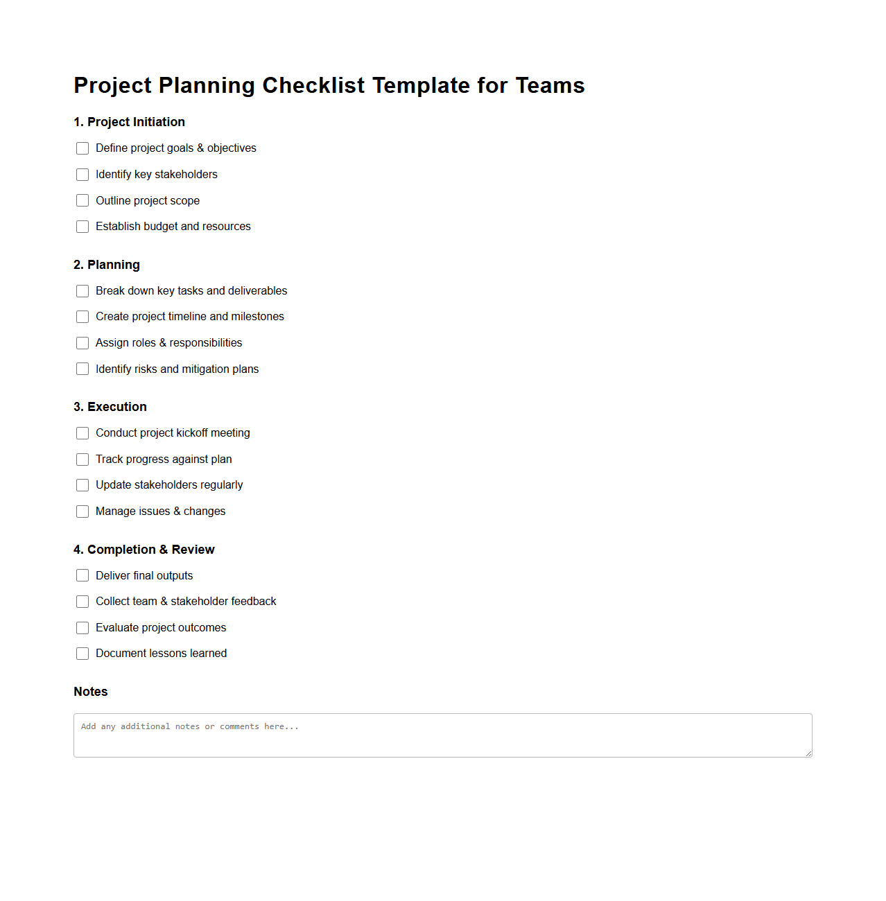 Project Planning Checklist Template for Teams