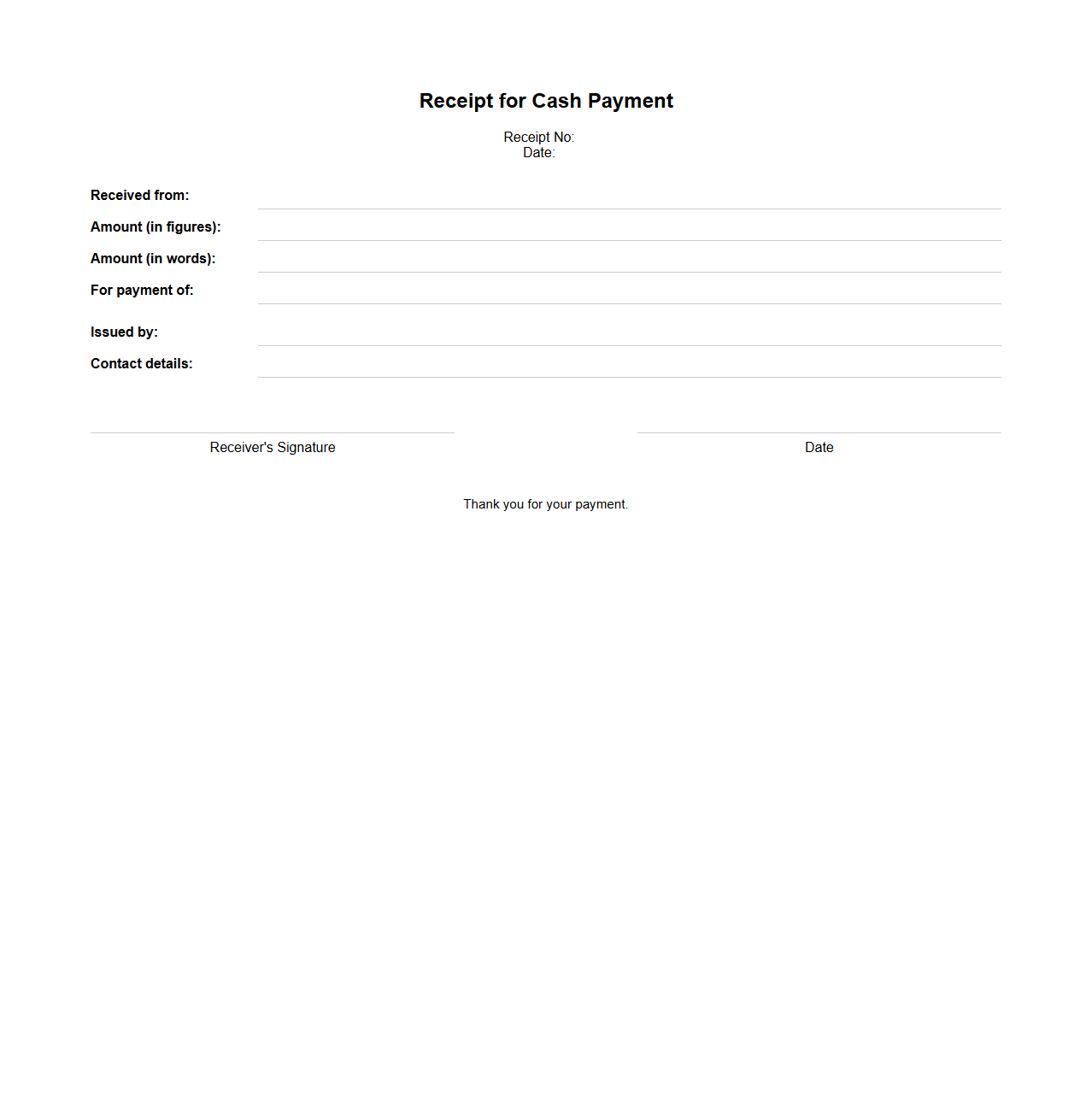 Receipt Template for Cash Payments