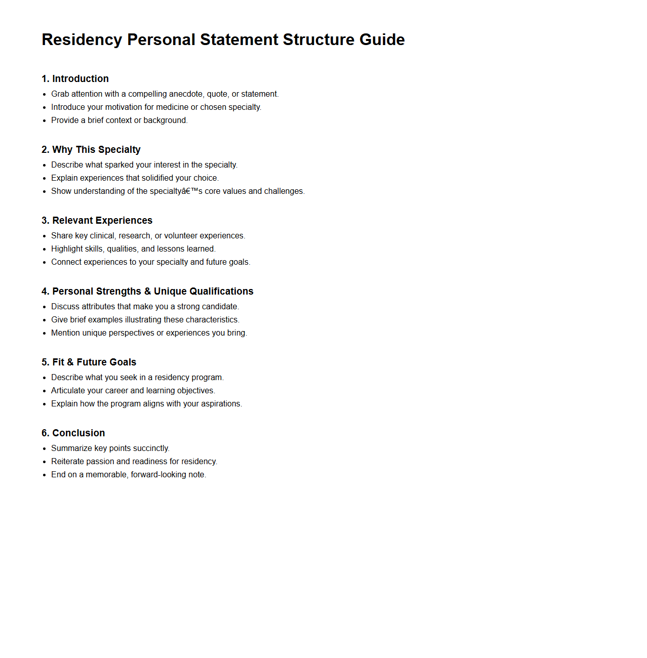 Residency Personal Statement Structure Guide