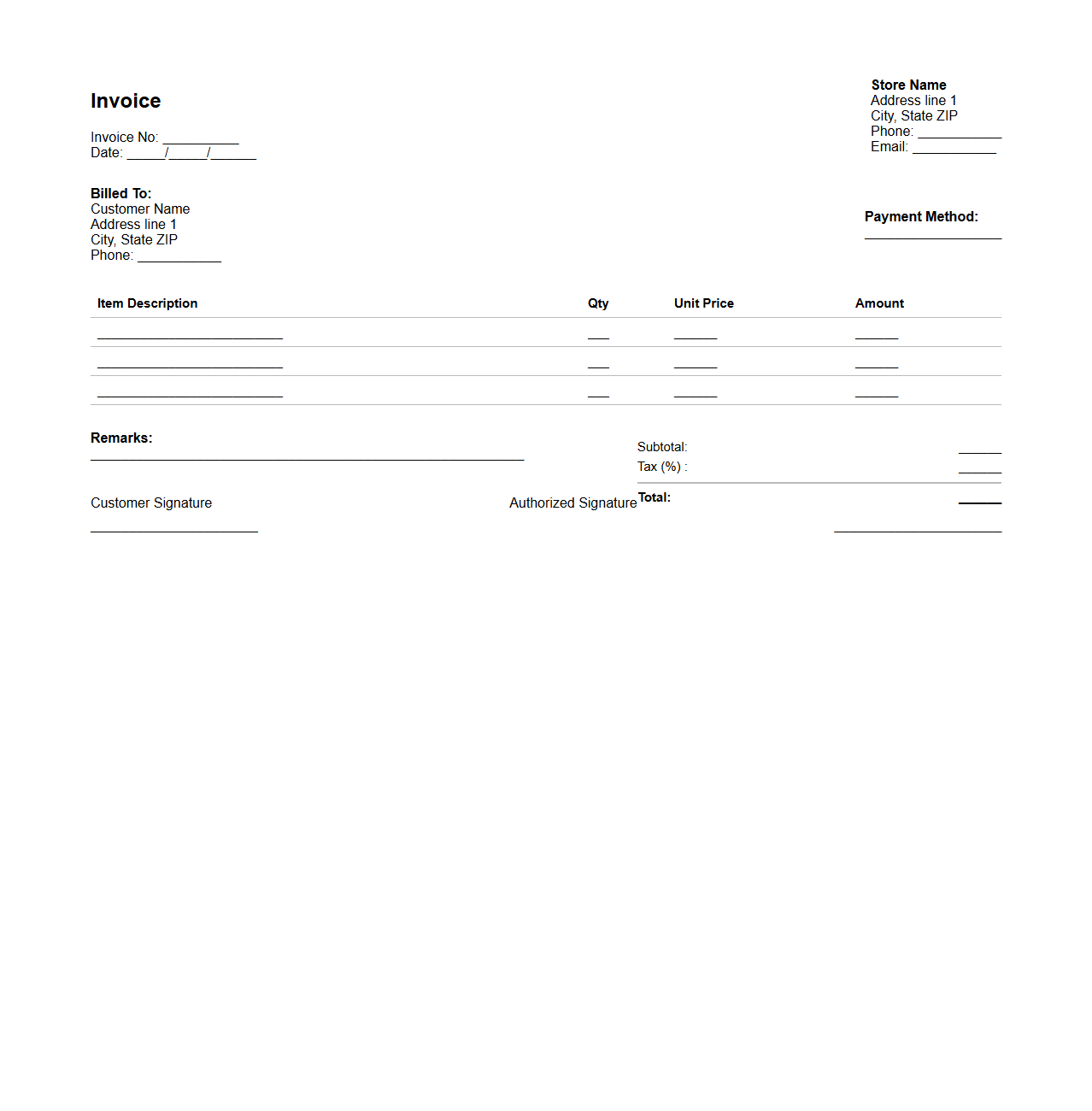 Retail Product Sale Invoice Format