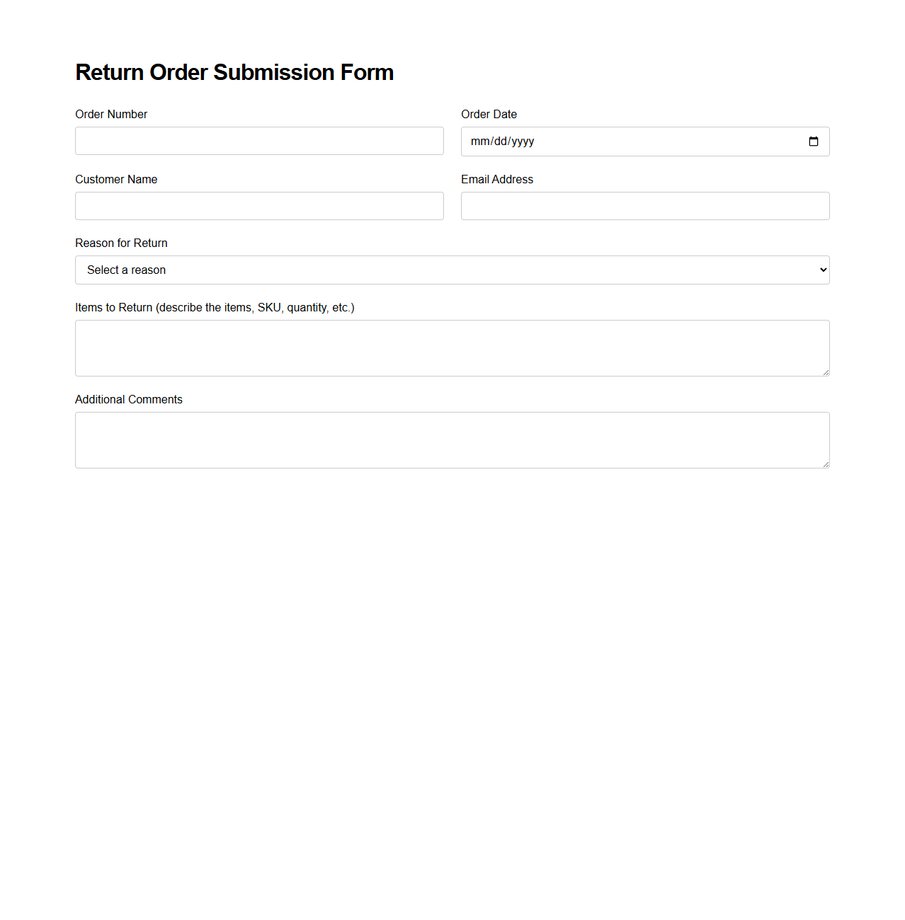 Return Order Submission Form