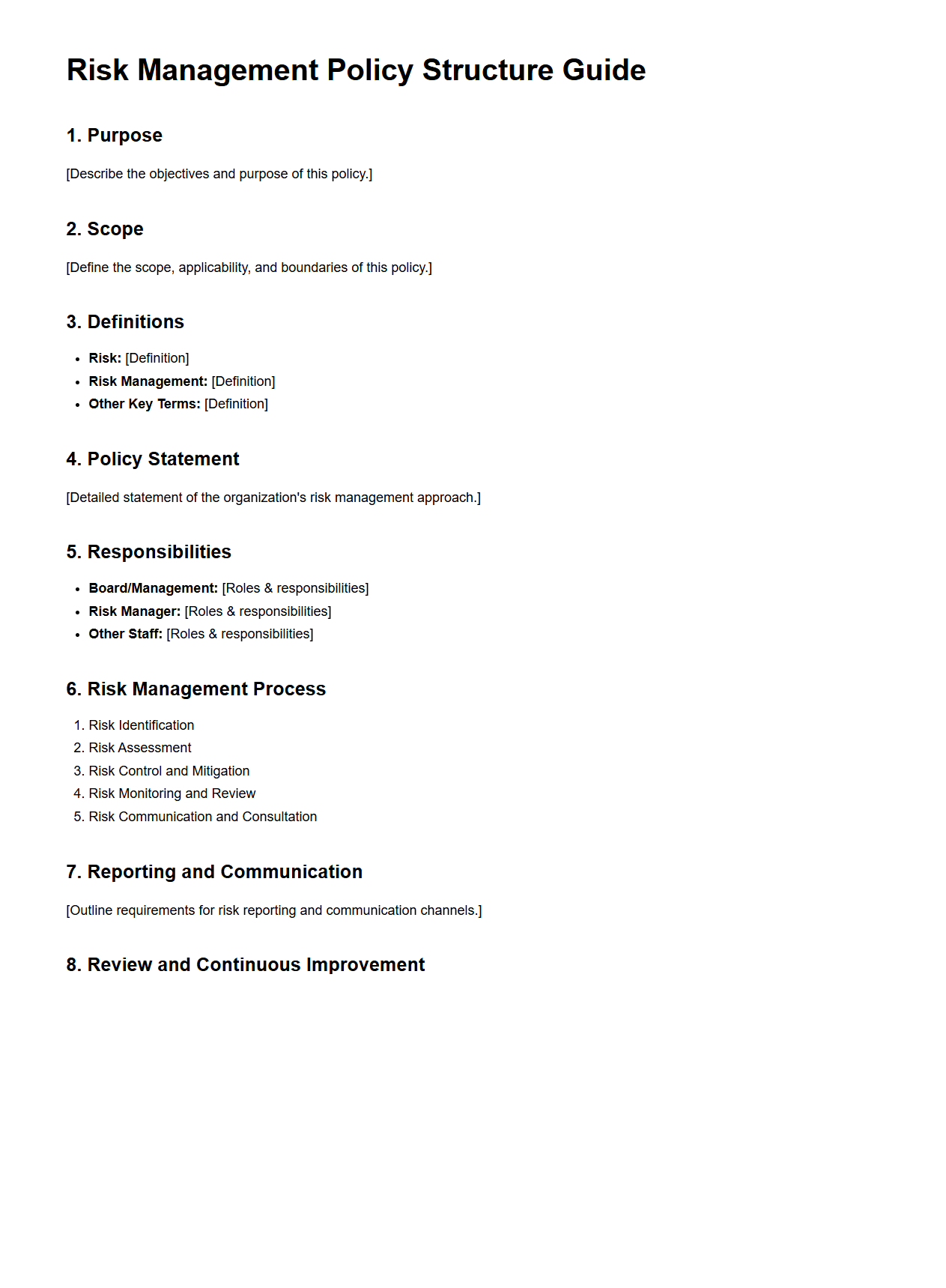 Risk Management Policy Structure Guide