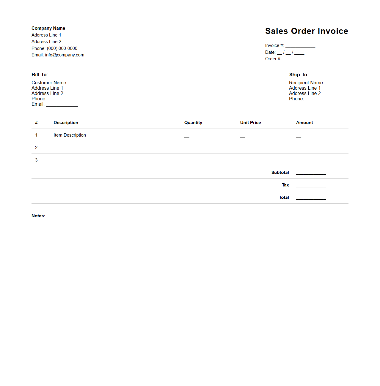 Sales Order Invoice Template