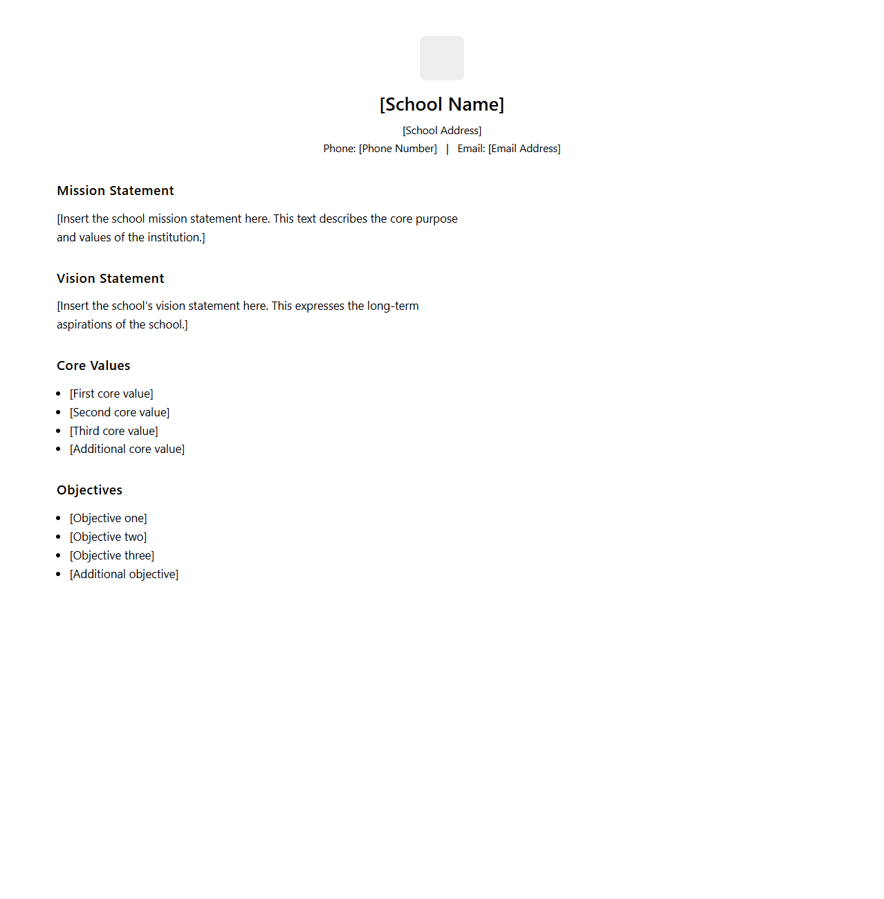 School Mission Statement Layout for Institutions