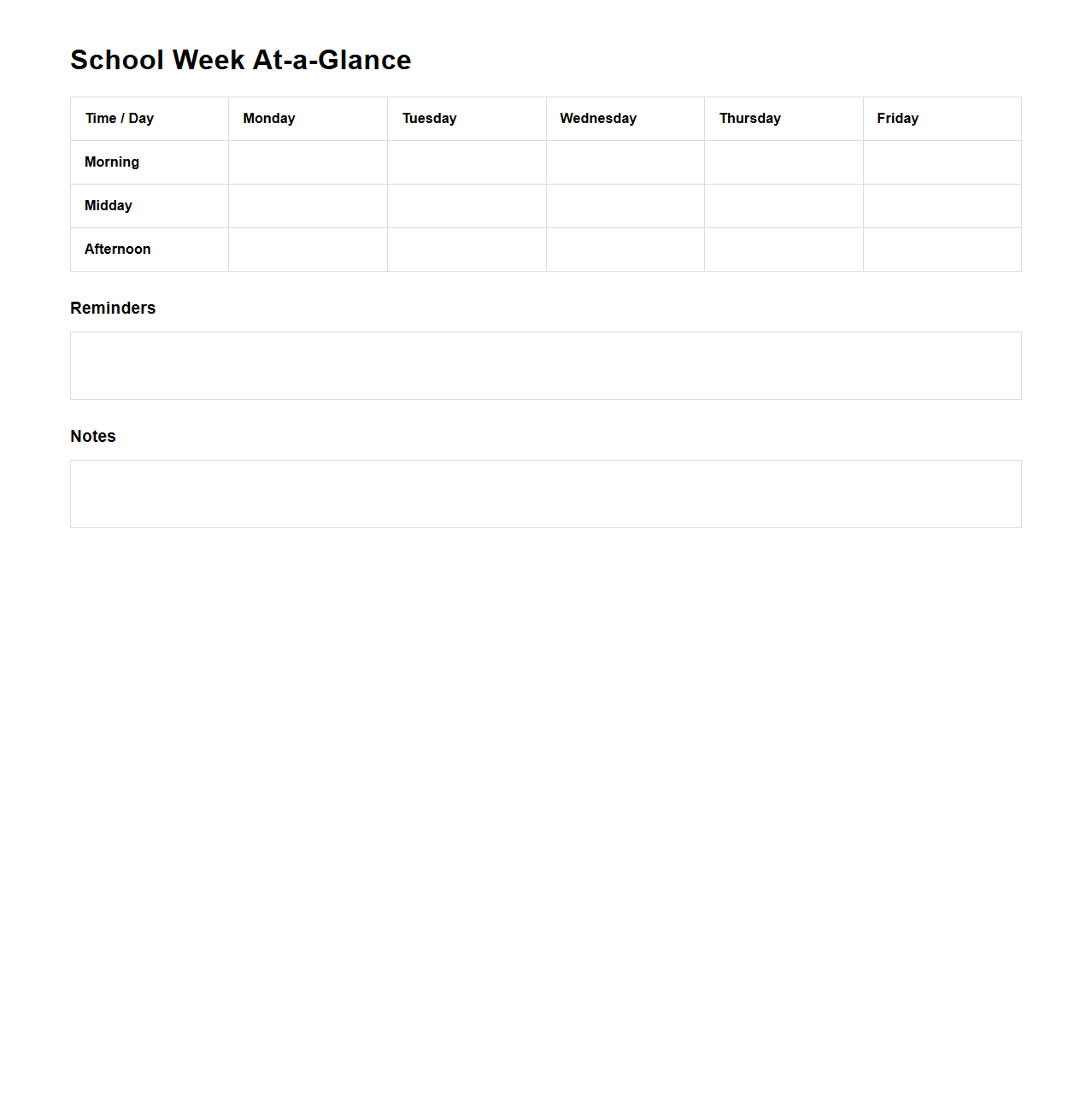 School Week At-a-Glance Template
