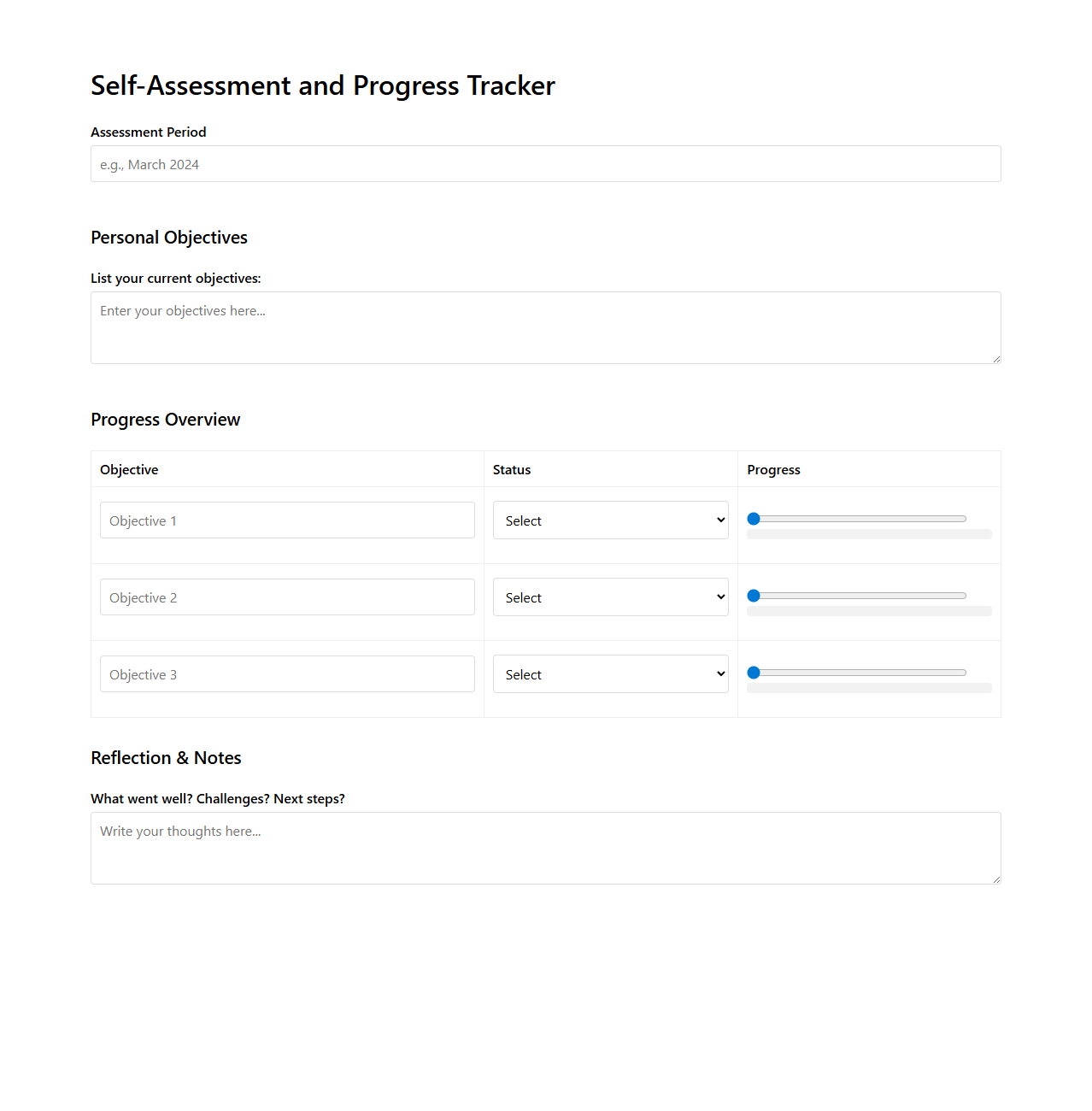 Self-Assessment and Progress Tracker