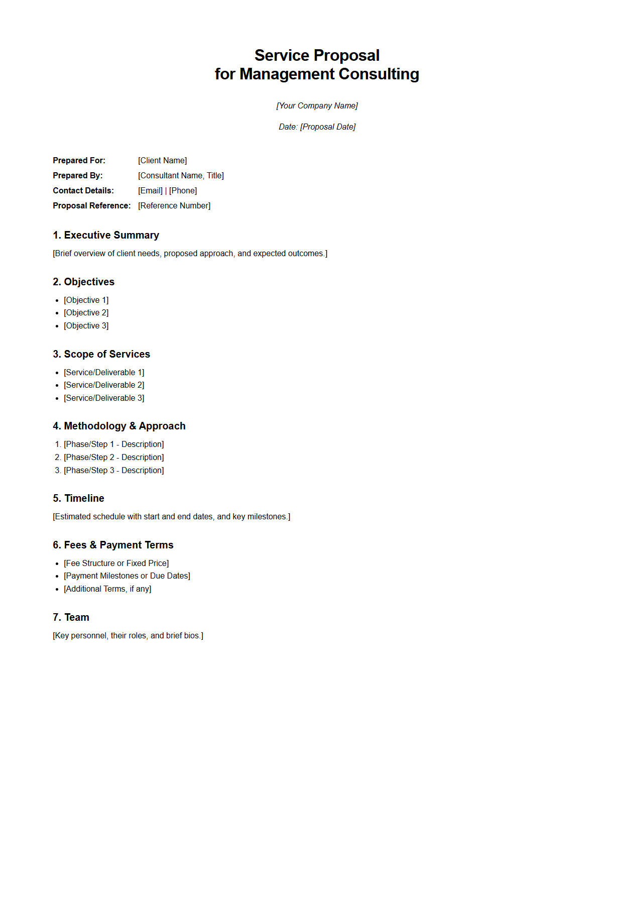 Service Proposal Format for Management Consultants