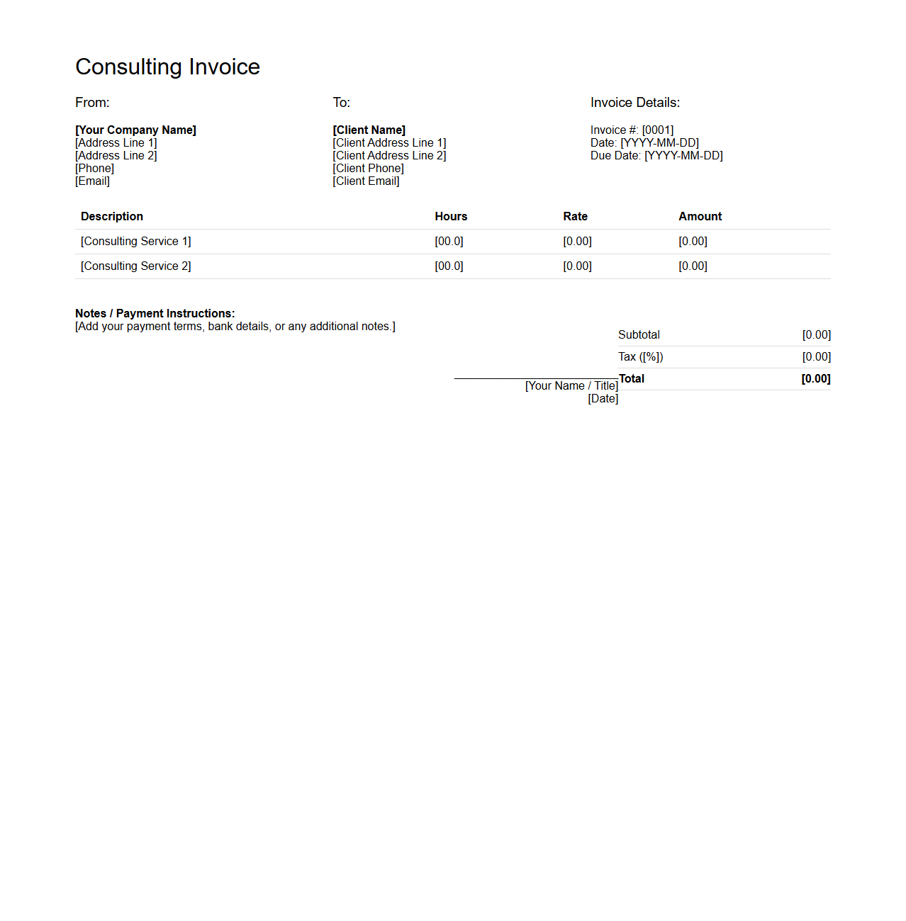 Simple Consulting Invoice Template for Professional Services