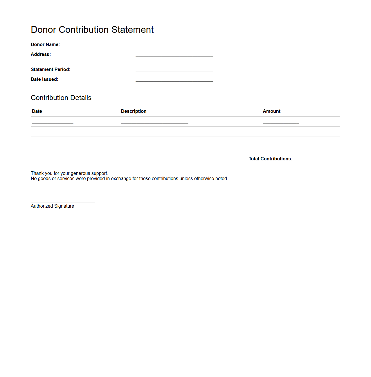 Simple Donor Contribution Statement