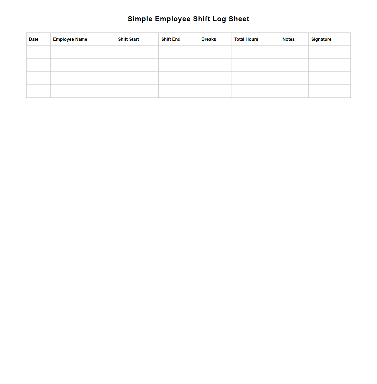 Simple Employee Shift Log Sheet