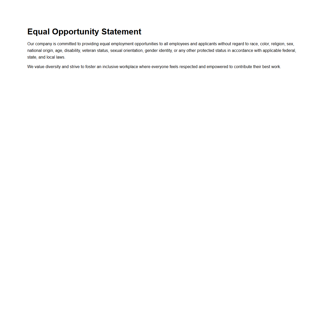 Simple Equal Opportunity Statement for HR Teams
