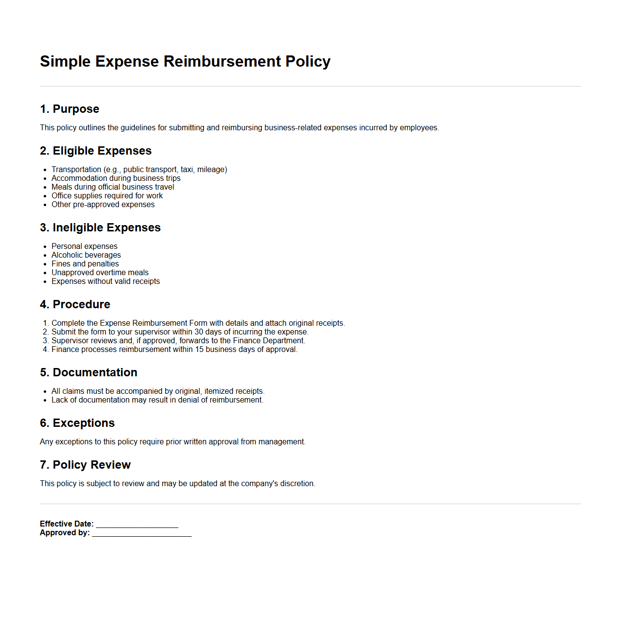 Simple Expense Reimbursement Policy Draft