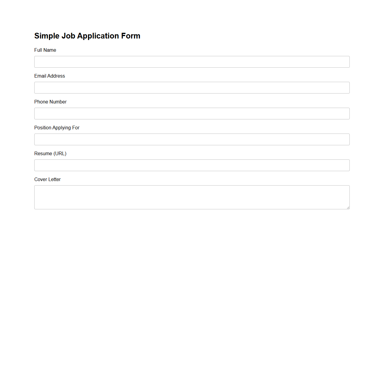 Simple Job Application Form Template