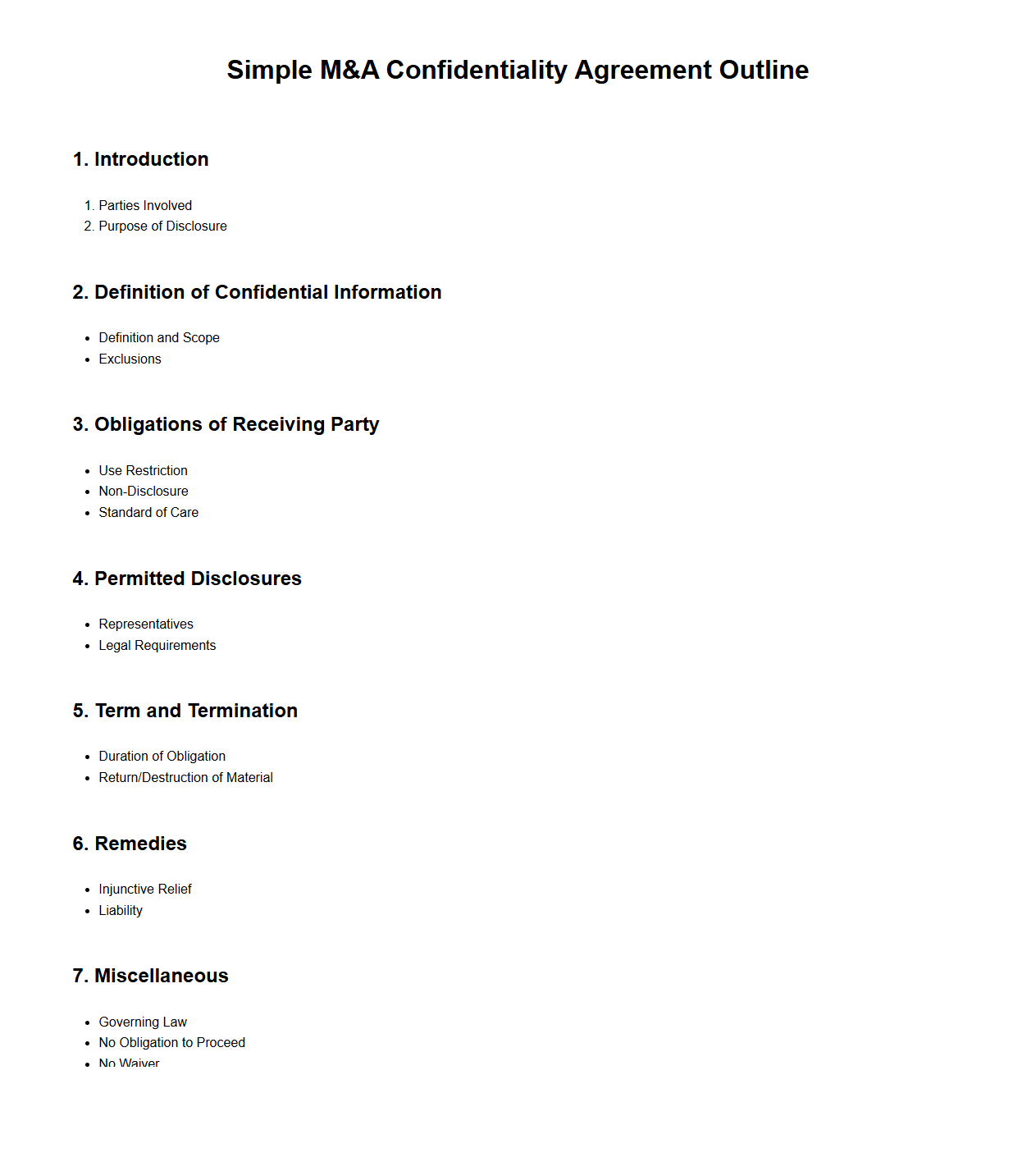 Simple M&A Confidentiality Agreement Outline